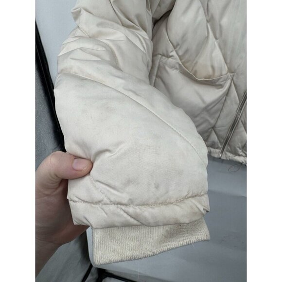 Zara Puffer Jacket Women Medium Beige Cropped Preppy Minimalist Full‎ Zip - Picture 6 of 13